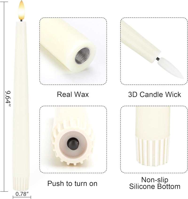 AFINETH Flameless Taper Candles with 3D Wick, 9.6" Real Wax LED Candles with Remote and Timer, 3 Pack Flickering Candlesticks Battery Operated, Classic Tall Taper Candles for Home, Wedding, Party, Ivory - Image 2